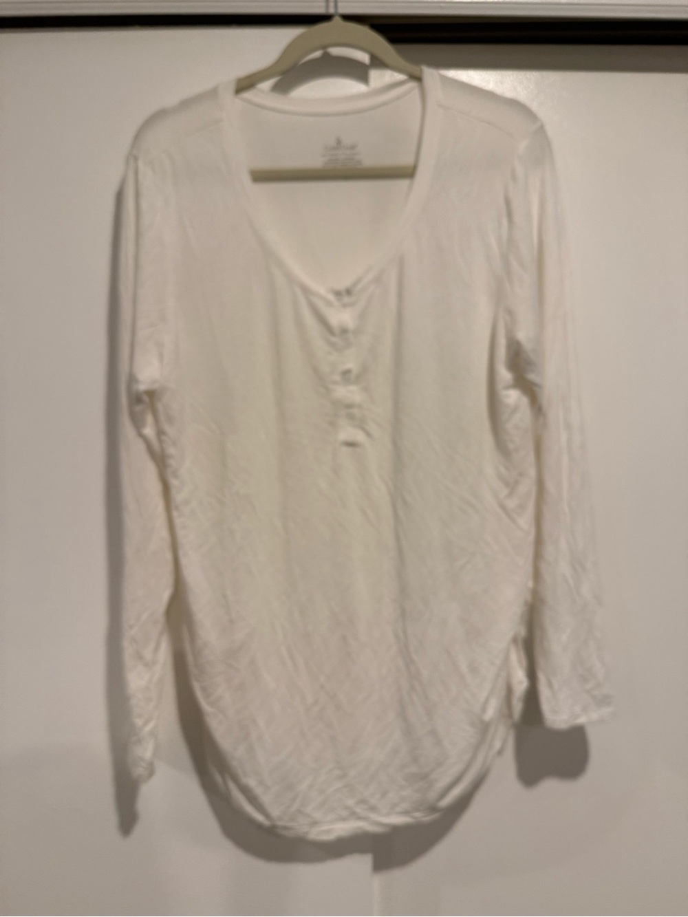 Cuddl Duds White Long Sleeve Henley Top‎ size Large